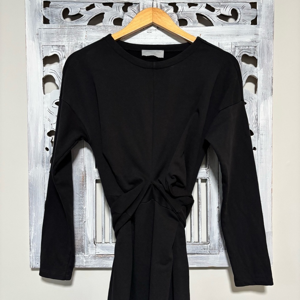 Modern Citizen Terry Cloth Cotton Black Tie Front Long Sleeve Midi Dress Size M - Picture 6 of 14
